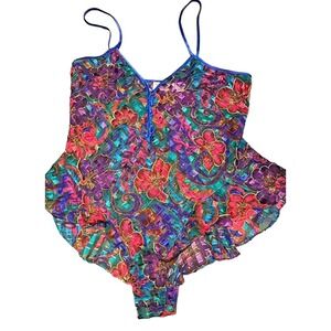 Vintage Victoria's Secret Gold Label Semi Sheer Teddy M‎ Jeweled Tones Metallic